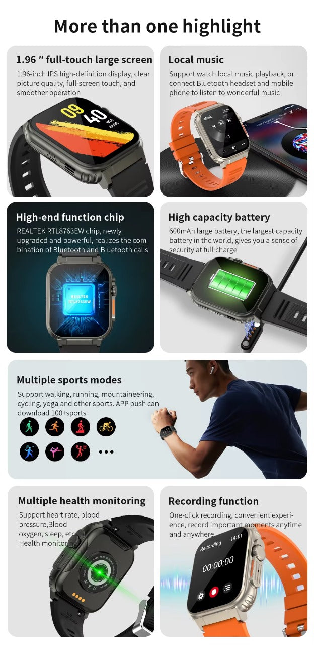 A70 1.96” Music-Themed Smart Watch – Bluetooth Calling, Local Music, 600mAh Battery, 100+ Sports Modes (2024 Edition) - Veritas Electronics Kenya