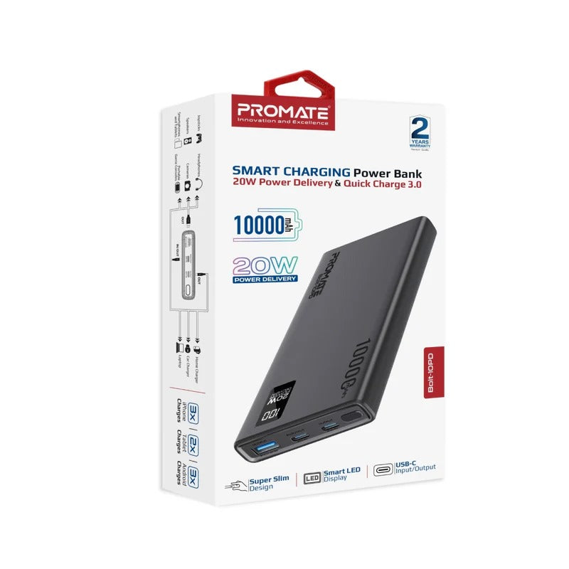 Power Bank 10000 mAh Ultra-Slim in Nairobi Kenya | Promate Super Slim 10000mAh Fast Charging Power Bank with Dual USB-C & QC 3.0 - Veritas Electronics Kenya