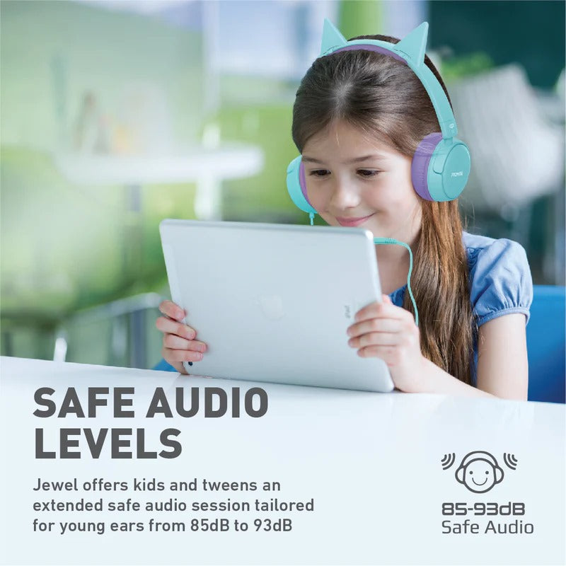 Promate JEWEL AQUA/BUBBLEGUM KidSafe Wired Headset | HD Stereo Sound - Veritas Electronics Kenya