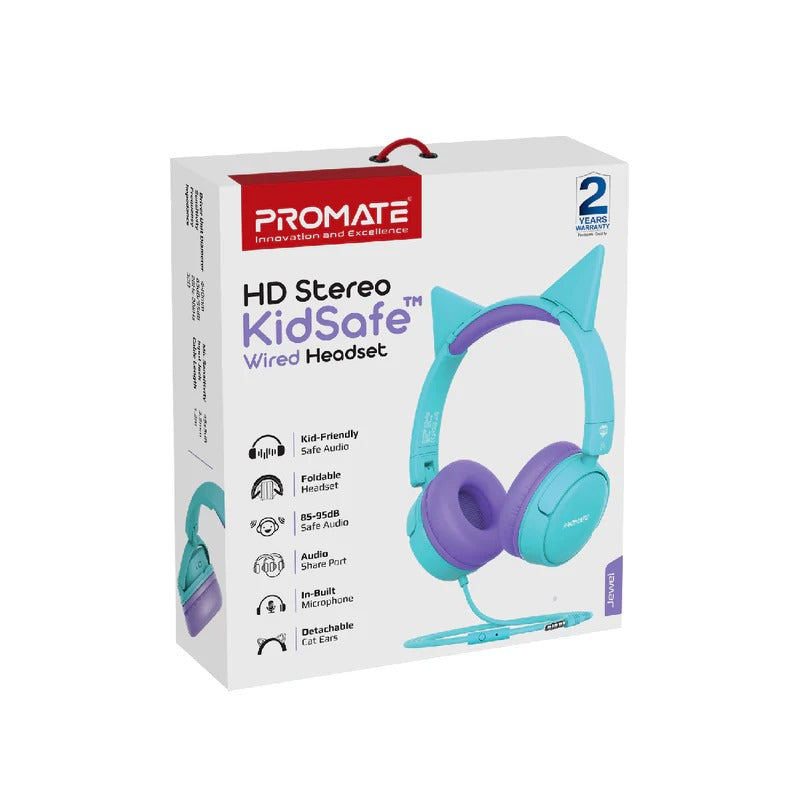 Promate JEWEL AQUA/BUBBLEGUM KidSafe Wired Headset | HD Stereo Sound - Veritas Electronics Kenya