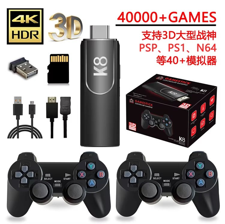 Game TV Stick: K8 4K HD Video Game Console – 2.4G Wireless Controllers, 40000 Games, 64GB Retro Gaming Stick for PSP