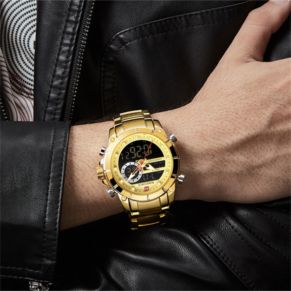 NAVIFORCE 9163 Gold Men’s Watch – Stainless Steel Luxury Digital Wristwatch in Kenya - Veritas Electronics Kenya