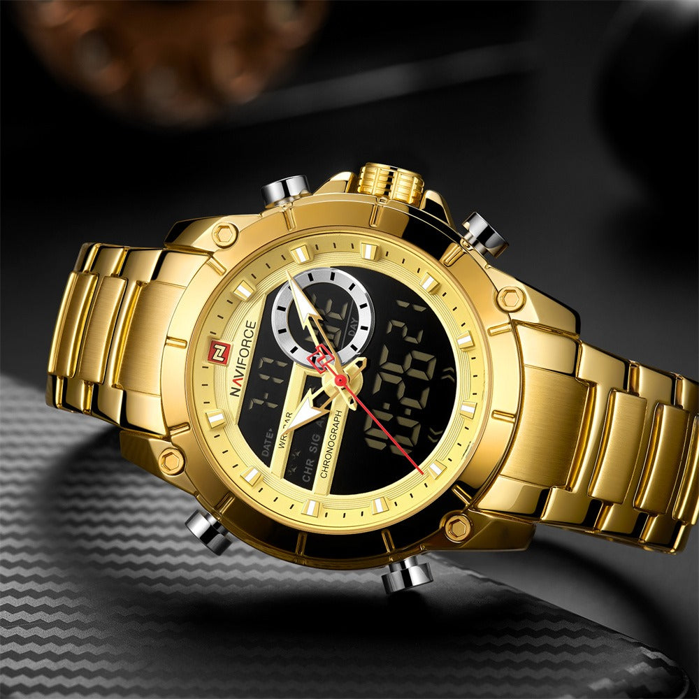 NAVIFORCE 9163 Gold Men’s Watch – Stainless Steel Luxury Digital Wristwatch in Kenya - Veritas Electronics Kenya