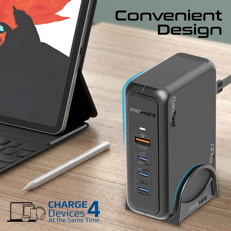 Promate 140W Super-Speed GaNFast™ Charging Station – Ultra-Fast PD 3.1 & QC 3.0 Charger with 1.8m 240W Cable - Veritas Electronics Kenya