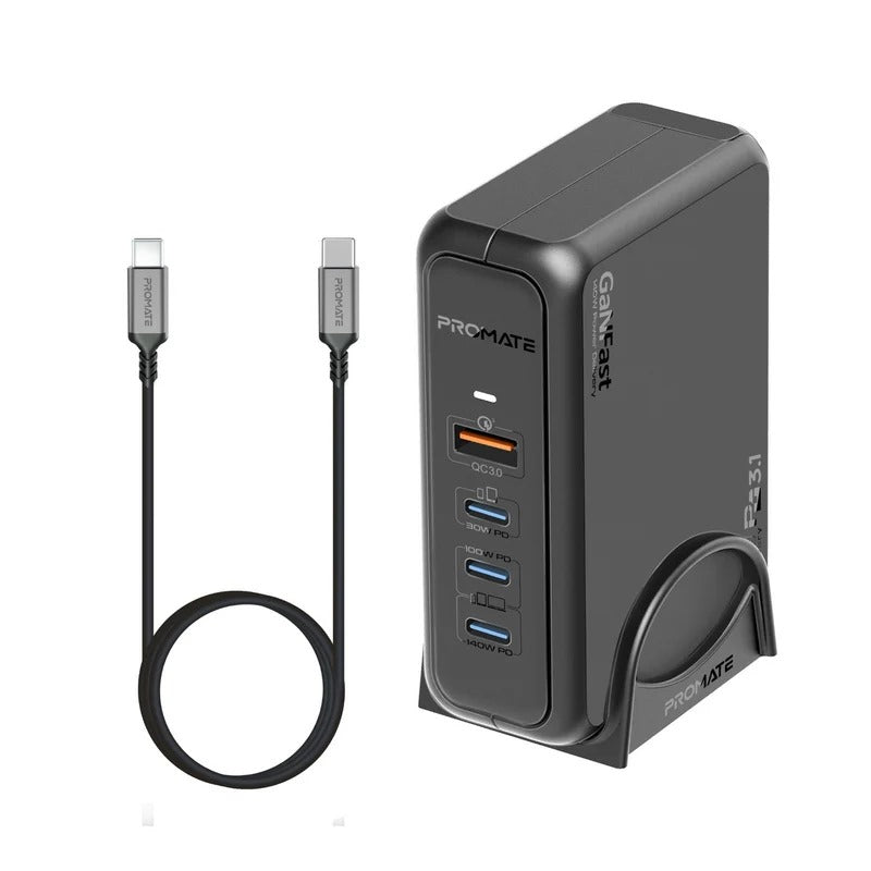 Promate 140W Super-Speed GaNFast™ Charging Station – Ultra-Fast PD 3.1 & QC 3.0 Charger with 1.8m 240W Cable - Veritas Electronics Kenya