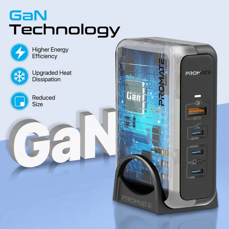Promate 140W Super-Speed GaNFast™ Charging Station – Ultra-Fast PD 3.1 & QC 3.0 Charger with 1.8m 240W Cable - Veritas Electronics Kenya