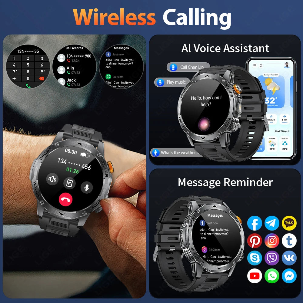 LIGE New Smart Watch for Men – 1000mAh Battery | AMOLED HD Display | Bluetooth Calling | Outdoor Sports & Fitness - Veritas Electronics Kenya
