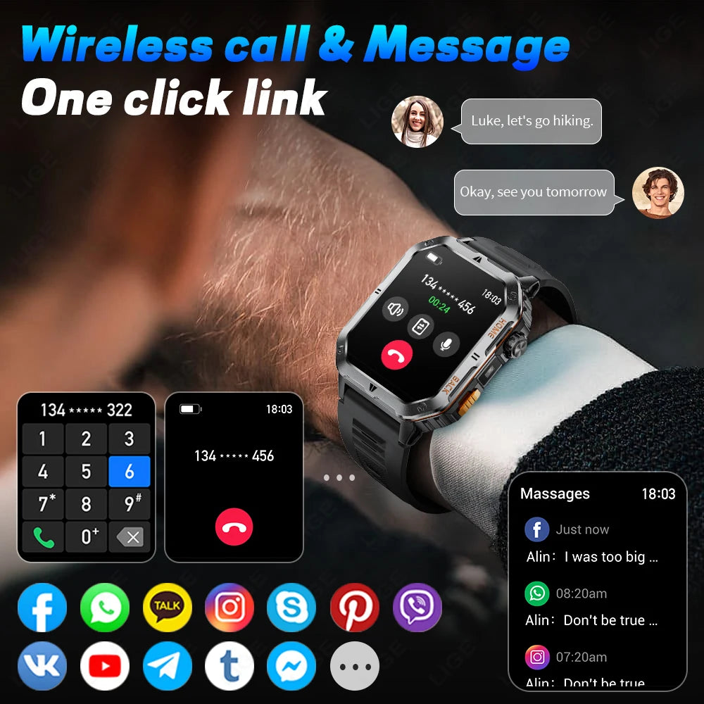 LIGE Men's Smart Watch 2.01" HD | 1000mAh Battery | 3ATM Waterproof - Veritas Electronics Kenya