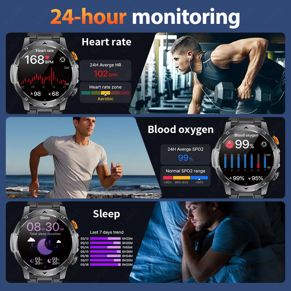 LIGE New Smart Watch for Men – 1000mAh Battery | AMOLED HD Display | Bluetooth Calling | Outdoor Sports & Fitness - Veritas Electronics Kenya