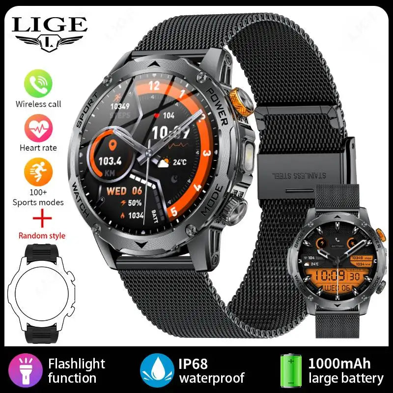 LIGE New Smart Watch for Men – 1000mAh Battery | AMOLED HD Display | Bluetooth Calling | Outdoor Sports & Fitness - Veritas Electronics Kenya