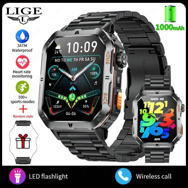 LIGE Men's Smart Watch 2.01" HD | 1000mAh Battery | 3ATM Waterproof - Veritas Electronics Kenya