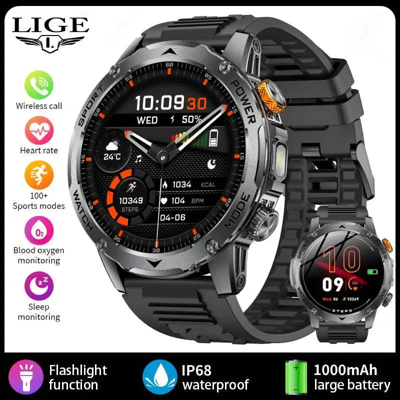LIGE New Smart Watch for Men – 1000mAh Battery | AMOLED HD Display | Bluetooth Calling | Outdoor Sports & Fitness - Veritas Electronics Kenya