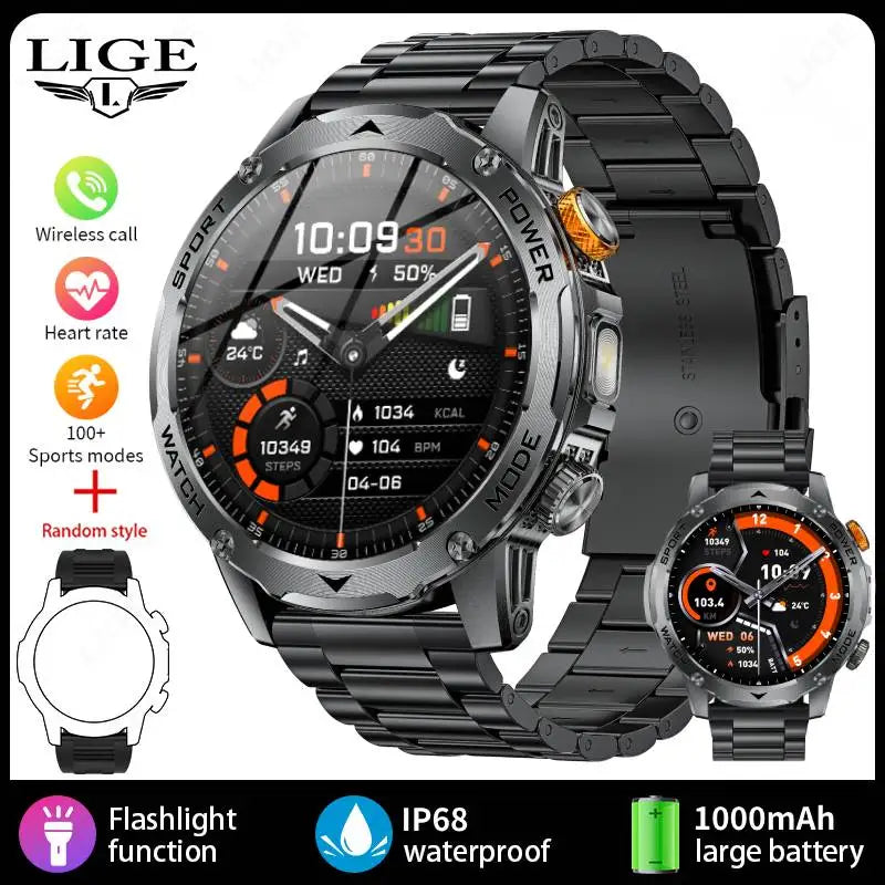 LIGE New Smart Watch for Men – 1000mAh Battery | AMOLED HD Display | Bluetooth Calling | Outdoor Sports & Fitness - Veritas Electronics Kenya