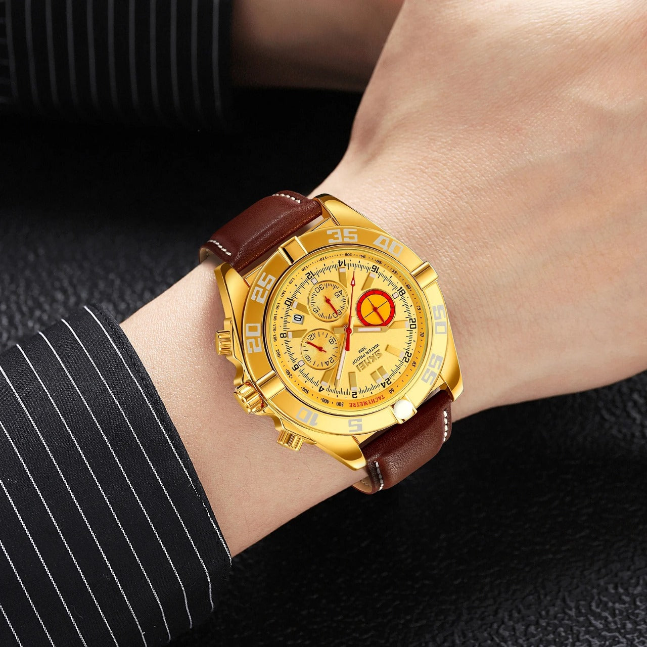SKMEI 9322 Men’s Leather Band Quartz Watch