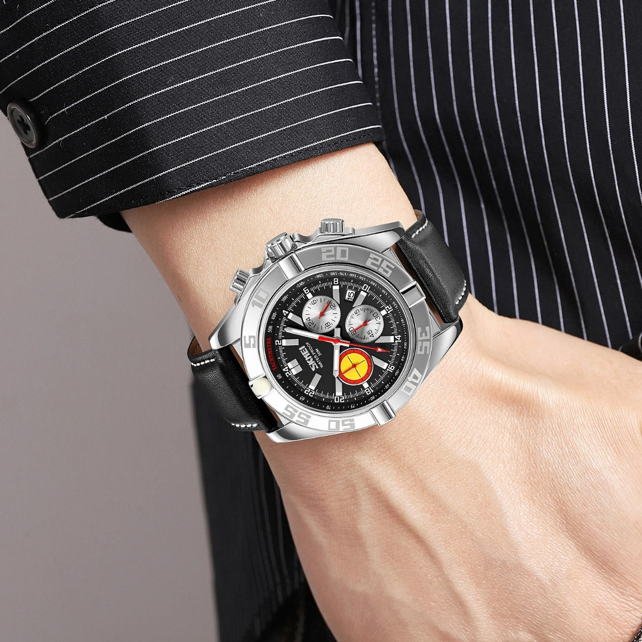 SKMEI 9322 Men’s Leather Band Quartz Watch