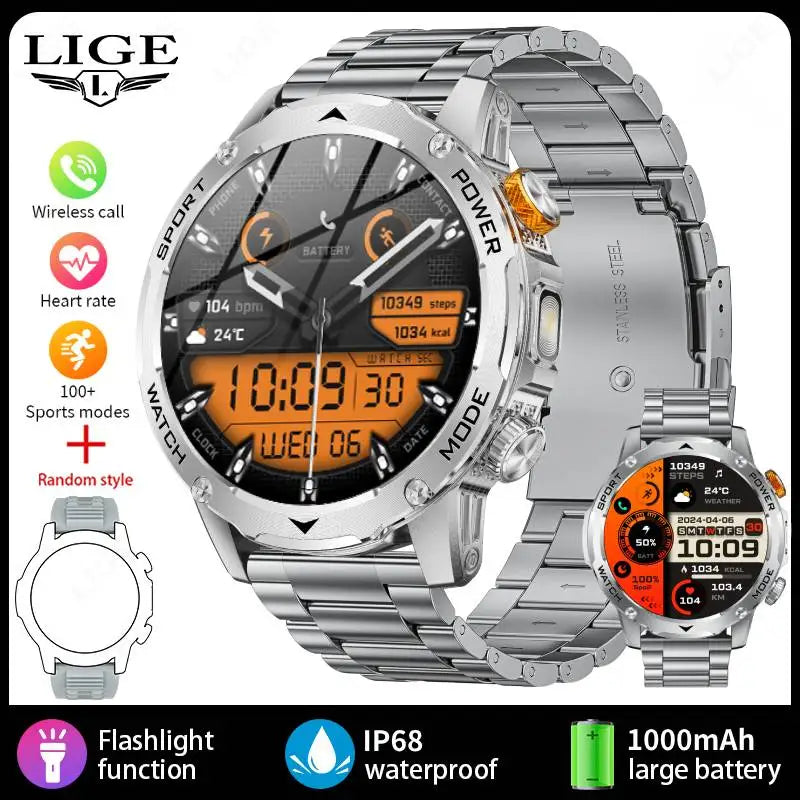LIGE New Smart Watch for Men – 1000mAh Battery | AMOLED HD Display | Bluetooth Calling | Outdoor Sports & Fitness - Veritas Electronics Kenya
