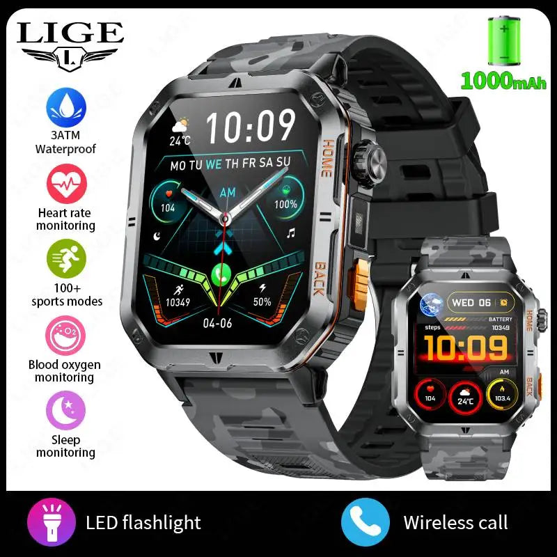 LIGE Men's Smart Watch 2.01" HD | 1000mAh Battery | 3ATM Waterproof - Veritas Electronics Kenya