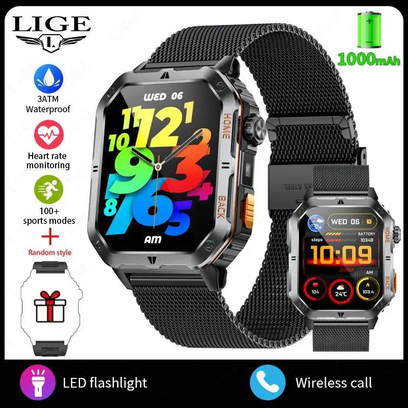 LIGE Men's Smart Watch 2.01" HD | 1000mAh Battery | 3ATM Waterproof - Veritas Electronics Kenya