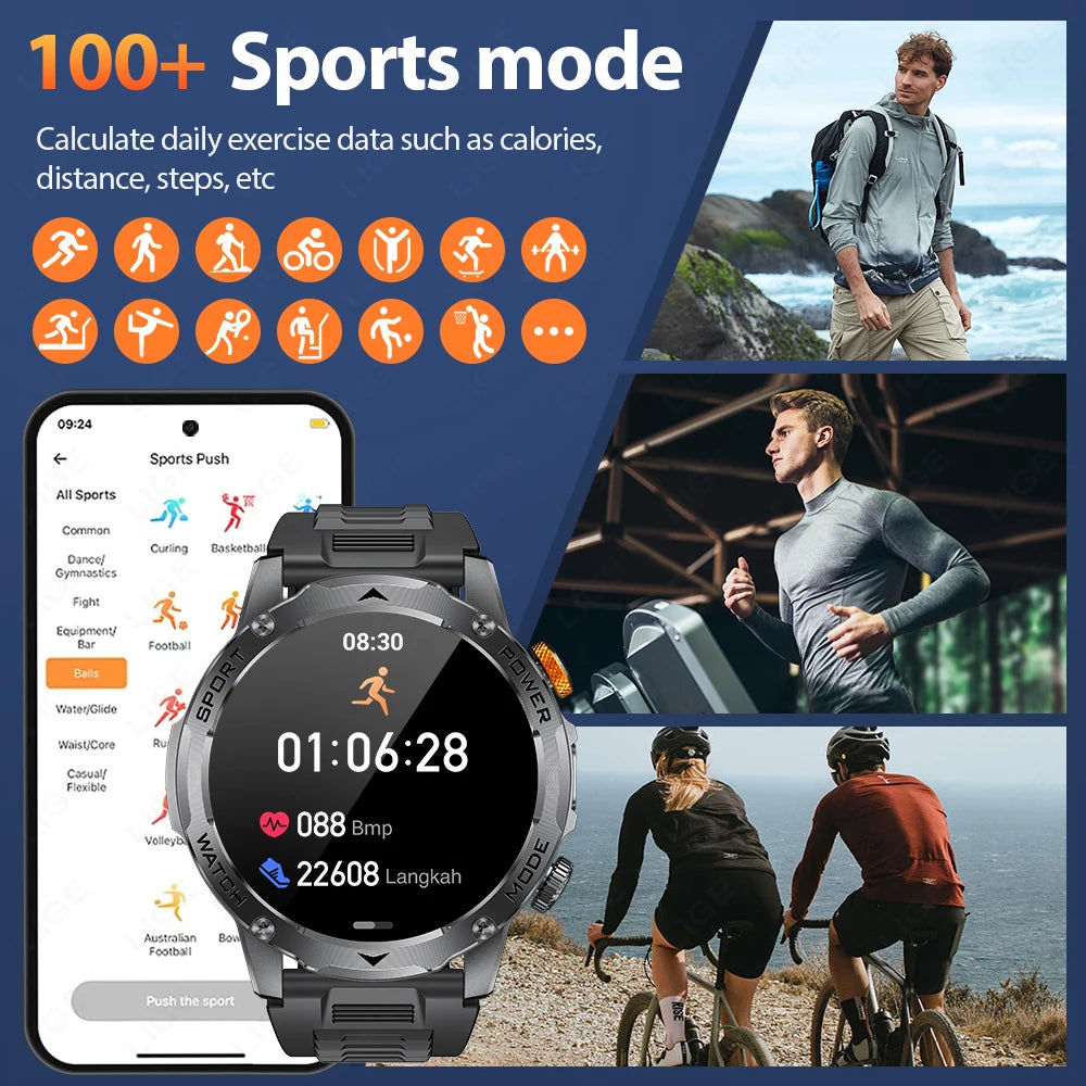 LIGE New Smart Watch for Men – 1000mAh Battery | AMOLED HD Display | Bluetooth Calling | Outdoor Sports & Fitness - Veritas Electronics Kenya