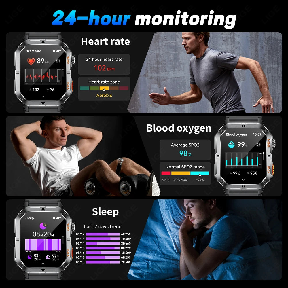 LIGE Men's Smart Watch 2.01" HD | 1000mAh Battery | 3ATM Waterproof - Veritas Electronics Kenya