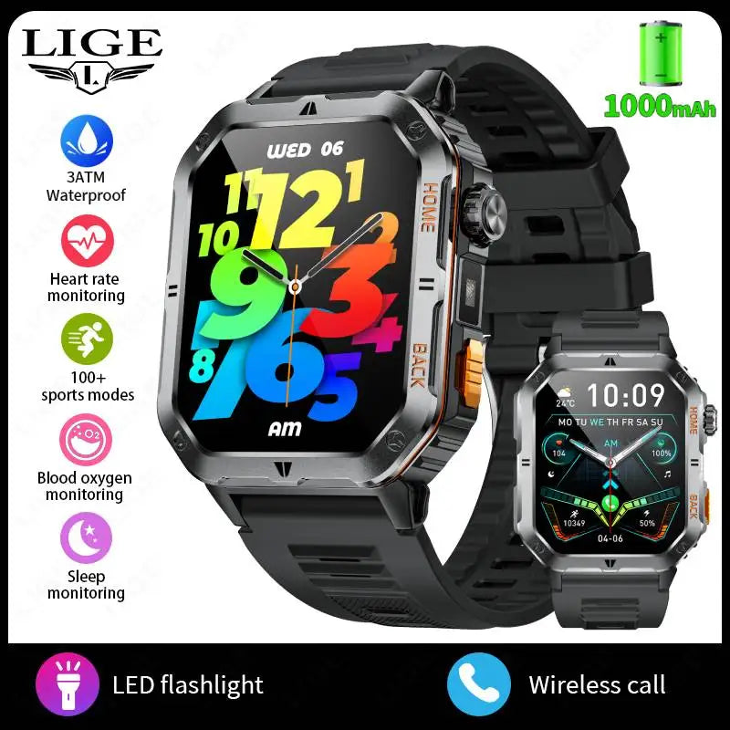 LIGE Men's Smart Watch 2.01" HD | 1000mAh Battery | 3ATM Waterproof - Veritas Electronics Kenya