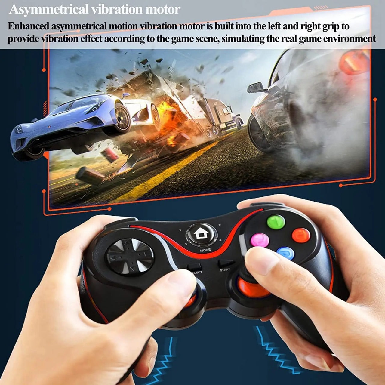 V8 Wireless Game Controller Joystick Gamepad with Phone Holder – Compatible with Android, iOS, Smart TV, PS3 & PC