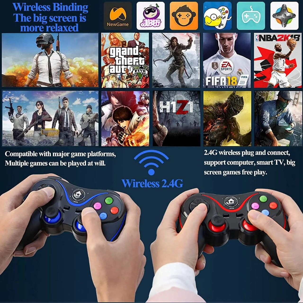 V8 Wireless Game Controller Joystick Gamepad with Phone Holder – Compatible with Android, iOS, Smart TV, PS3 & PC
