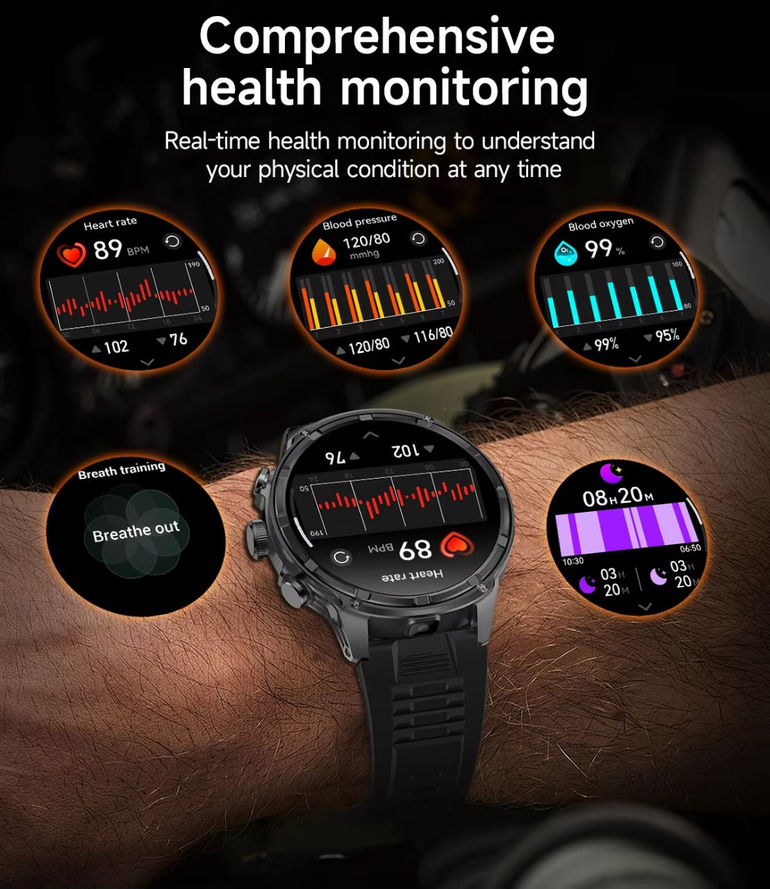 V99 Outdoor Sports Smart Watch 1.85" | 710mAh Battery, Health Monitoring, BT Call & Flashlight