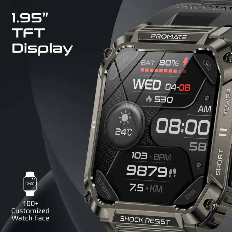 Promate XWATCH-S19 Black Tough-Built Smartwatch | IP67, 12 Days Battery, BT Calls, Health Tracker - Veritas Electronics Kenya