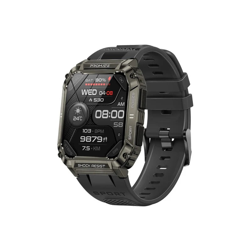 Promate XWATCH-S19 Black Tough-Built Smartwatch | IP67, 12 Days Battery, BT Calls, Health Tracker - Veritas Electronics Kenya