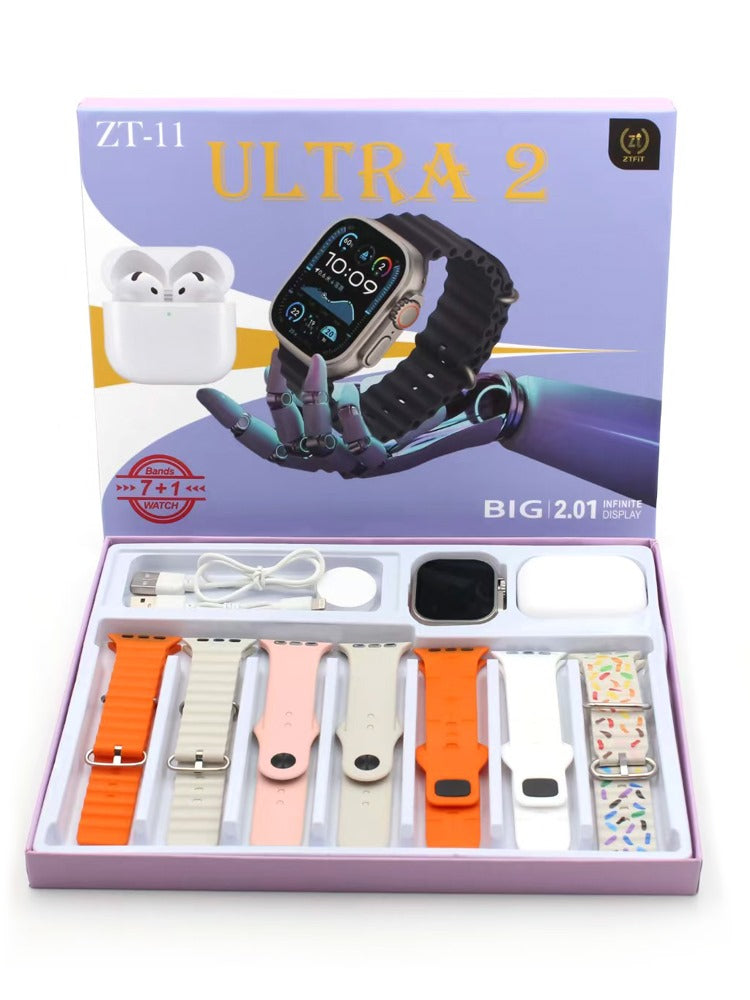 ZT-11 Ultra2 Smart Watch - 2.01-Inch AMOLED Display, Long Battery Life & Free Earbuds