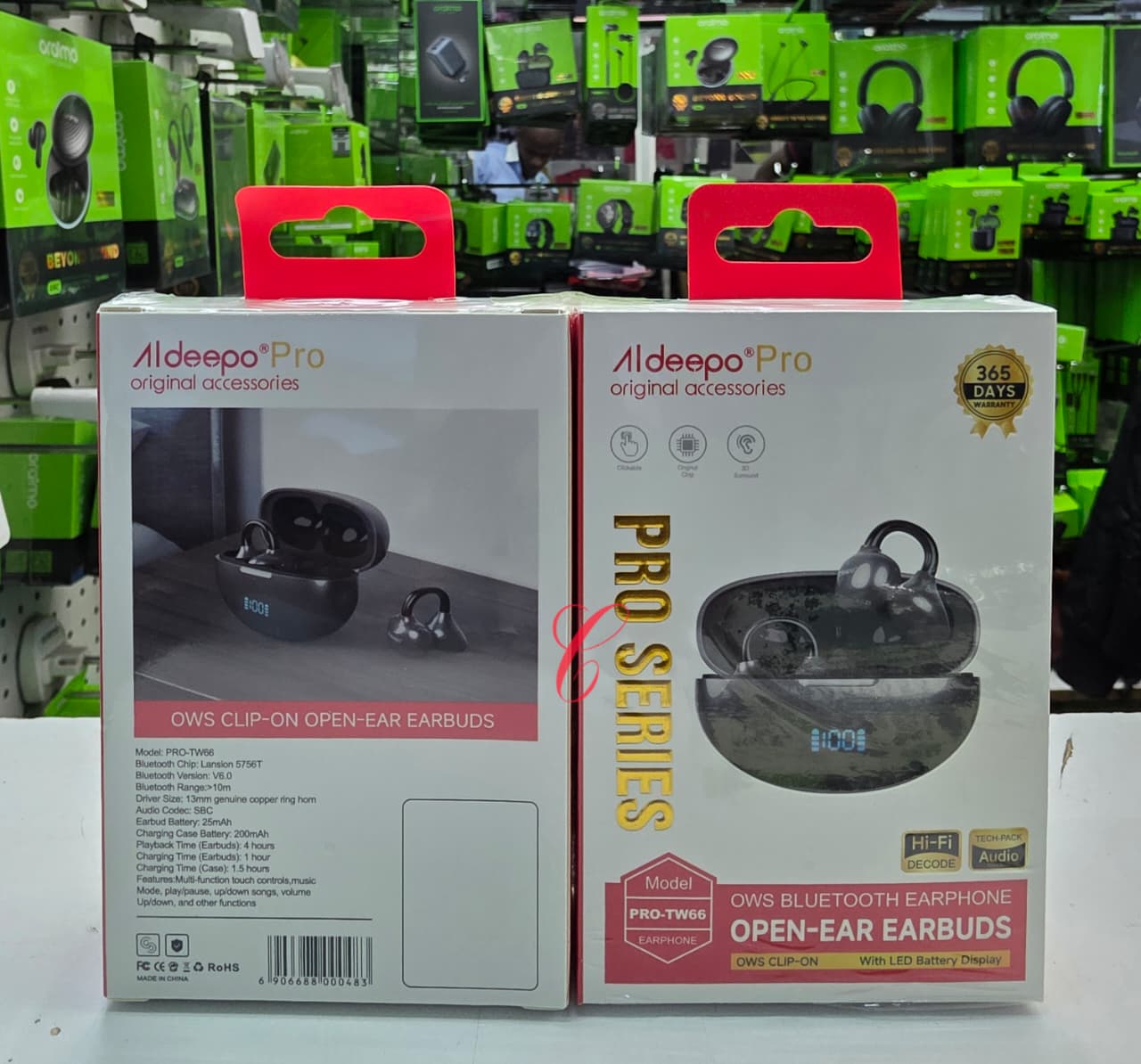 Aldeepo PRO-TW66 Open-Ear Bluetooth Earbuds with LED Battery Display