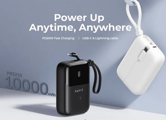 Havit PB5215 10,000mAh 20W Mini Power Bank – Dual Built-in Cables
