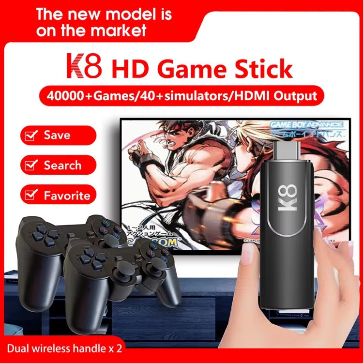 Game TV Stick: K8 4K HD Video Game Console – 2.4G Wireless Controllers, 40000 Games, 64GB Retro Gaming Stick for PSP