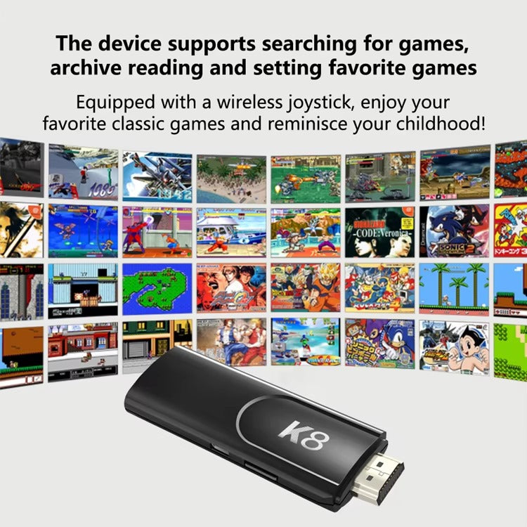 Game TV Stick: K8 4K HD Video Game Console – 2.4G Wireless Controllers, 40000 Games, 64GB Retro Gaming Stick for PSP