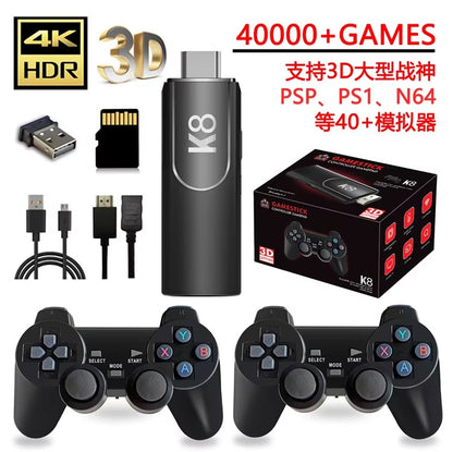 Game TV Stick: K8 4K HD Video Game Console – 2.4G Wireless Controllers, 40000 Games, 64GB Retro Gaming Stick for PSP