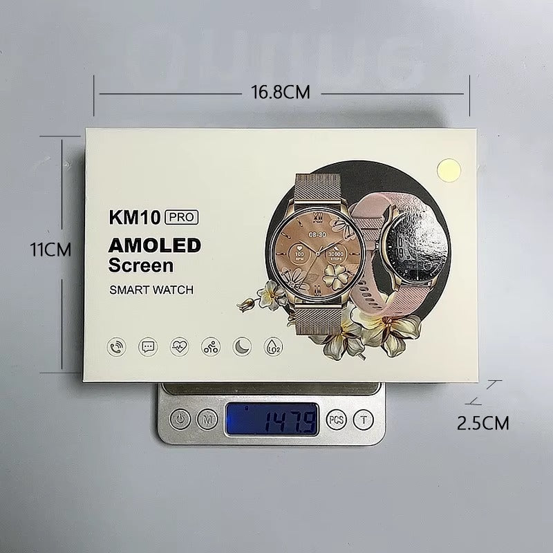 KM10 Pro 2024 Women’s Smart Watch – AMOLED Display, Bluetooth Calling, Health & Fitness Tracking
