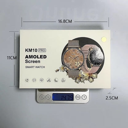 KM10 Pro 2024 Women’s Smart Watch – AMOLED Display, Bluetooth Calling, Health & Fitness Tracking