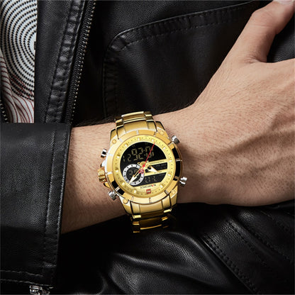 NAVIFORCE 9163 Gold Men’s Watch – Stainless Steel Luxury Digital Wristwatch in Kenya - Veritas Electronics Kenya