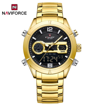 NAVIFORCE 9232 Quartz Watches for Men – Waterproof Steel Bracelet Sports Wristwatch with Digital