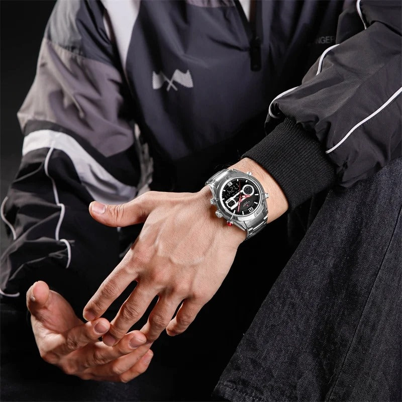 NAVIFORCE 9232 Quartz Watches for Men – Waterproof Steel Bracelet Sports Wristwatch with Digital