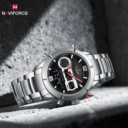 NAVIFORCE 9232 Quartz Watches for Men – Waterproof Steel Bracelet Sports Wristwatch with Digital