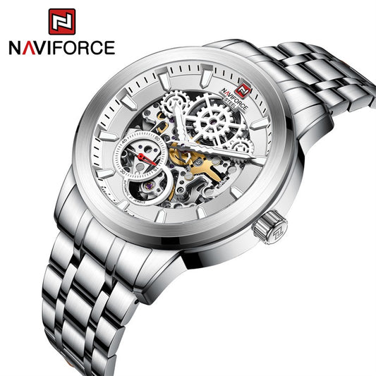 NAVIFORCE S1002 Luxury Silver Automatic Mechanical Watch for Men with Luminous Hands