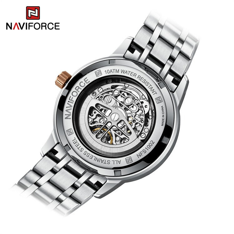 NAVIFORCE S1002 Luxury Silver Automatic Mechanical Watch for Men with Luminous Hands - Veritas Electronics Kenya