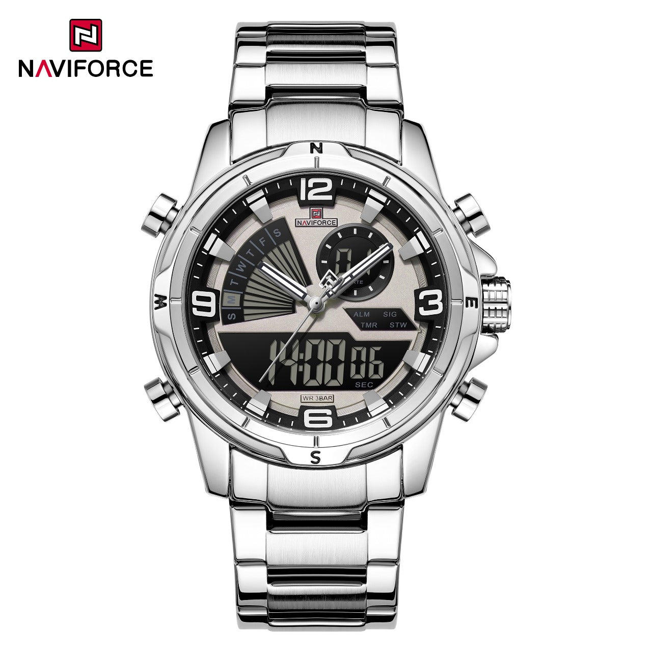 Naviforce 9257 Stainless Steel Digital Analogue Watch