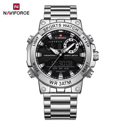 Naviforce NF 9237 Dual Display Men’s Watch – Stainless Steel, LED Light, Waterproof 3 ATM