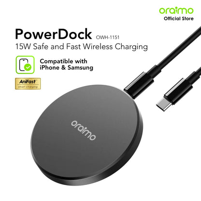 Oraimo 15W AniFast Wireless Charger – Quick Safe Charging for Smartphones