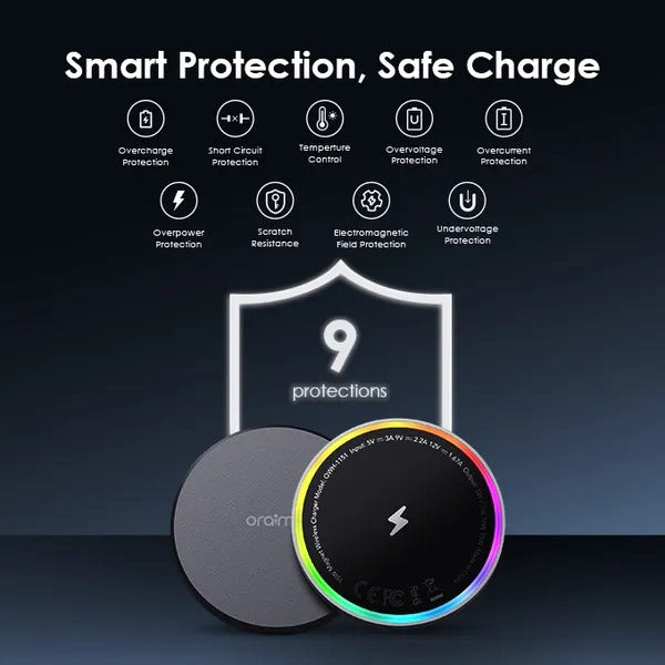 Oraimo 15W AniFast Wireless Charger – Quick Safe Charging for Smartphones