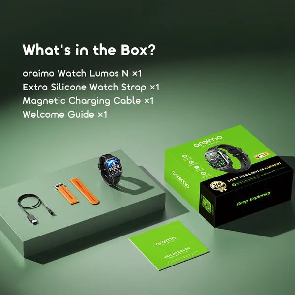 Oraimo Watch Lumos N OSW-808N – 2.01'' Anti-Scratch Panda Glass, Built-In Flashlight, IP68 Smart Watch