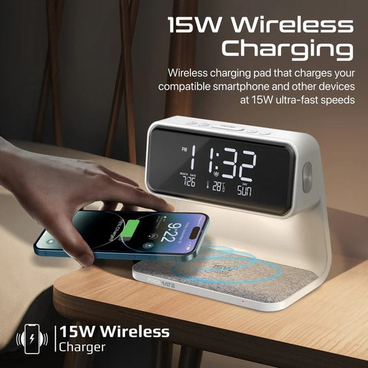 Promate 3-in-1 Multi-Function LED Alarm Clock – Wireless Charging, Night Light & Dual Alarm